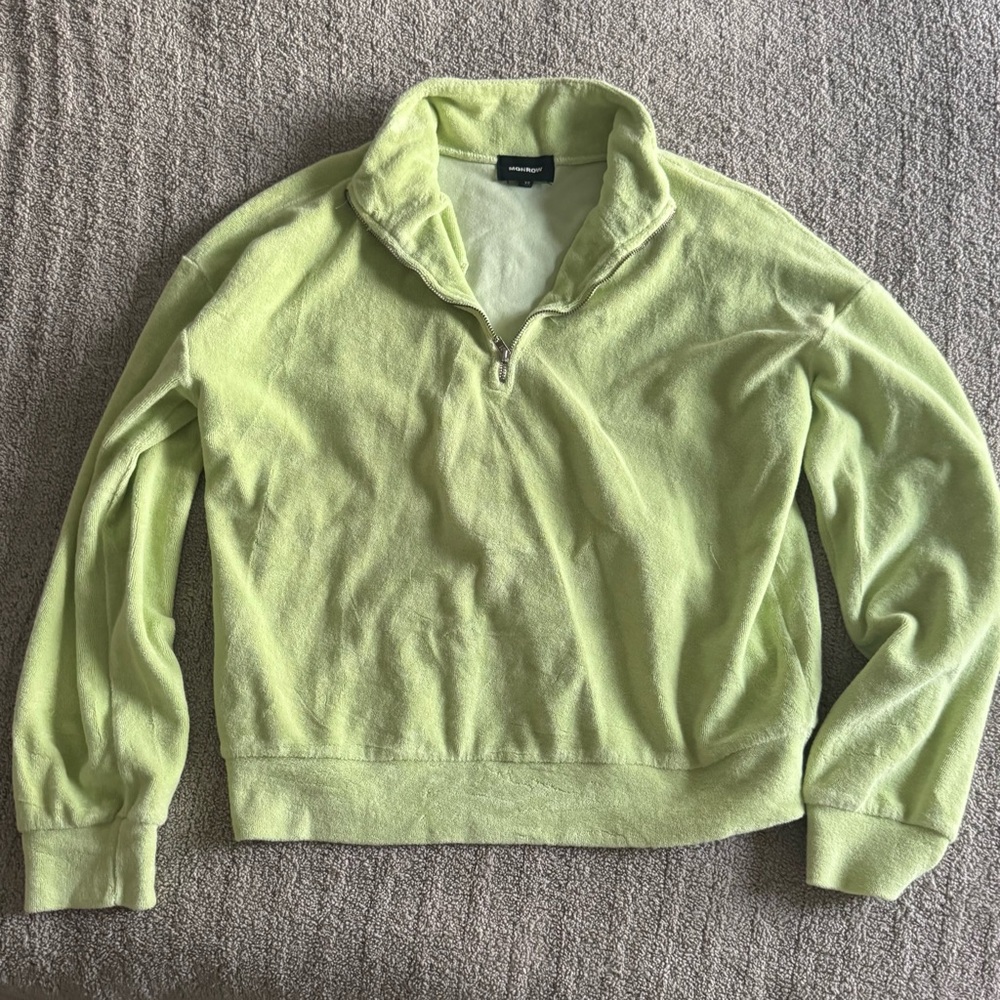 Monrow lime green terry mock zip sweatshirt xs